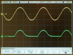 Half-wave rectifier output, filtered with a 0.01-μf capacitor