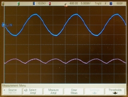 Full-wave rectifier output, filtered with a 0.01-μf capacitor