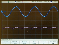 Full-wave rectifier output, filtered with a 0.1-μf capacitor