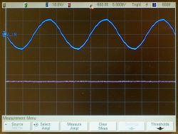 Full-wave rectifier output, filtered with a 10-μf capacitor
