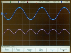 Bridge rectifier output, filtered with a 0.01-μf capacitor