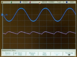 Bridge rectifier output, filtered with a 0.1-μf capacitor