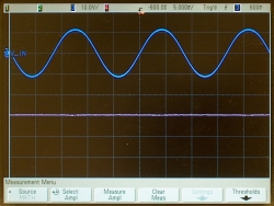 Bridge rectifier output, filtered with a 10-μf capacitor