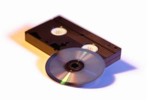 Photograph of videocassette and DVD